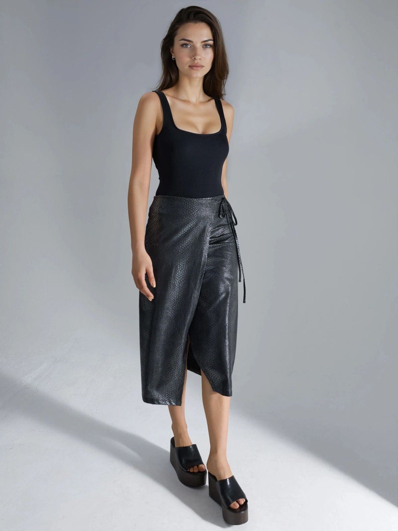 BUSEM Faux Leather Midi Skirt with Bow Detail - Image 5